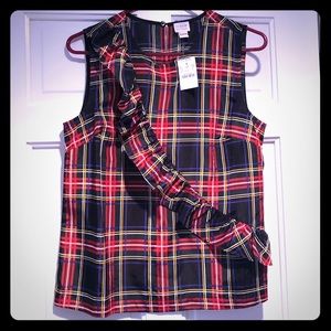 J Crew Plaid Ruffle Sleeveless Ruffle Shell